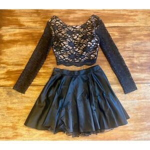 City Studio Black Lace 2 Piece Dress Set Glitter Crop Top Satin Skirt Size 7